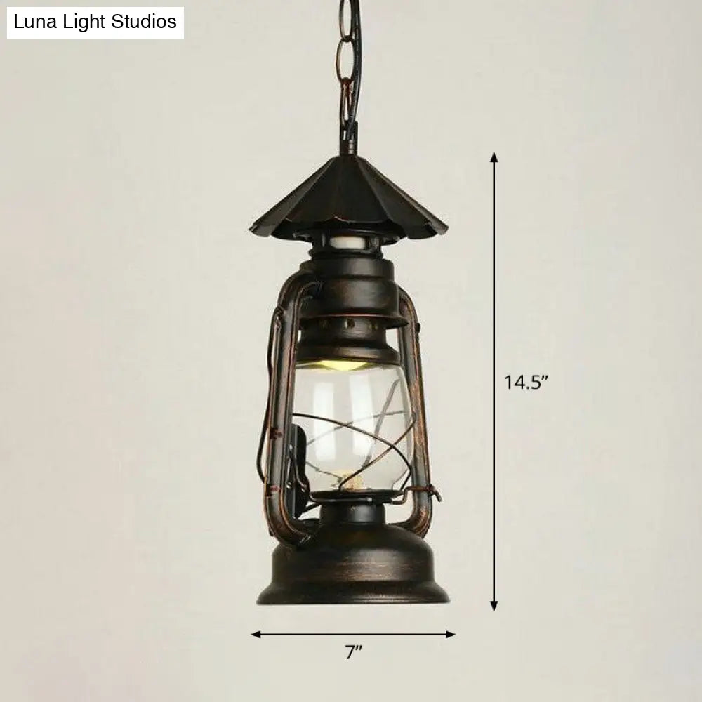 Nautical Kerosene Lantern Pendant Light - Clear Glass Hanging Lamp For Corridor