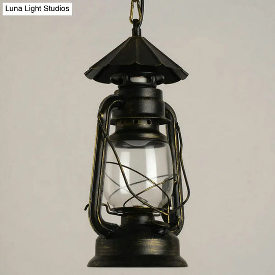 Nautical Clear Glass Kerosene Lantern Pendant Light - Single-Bulb Hanging Lamp For Corridor