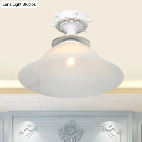 Nautical Glass Bell Semi-Flush Mount Ceiling Light For Hallways With Opaline And 1 Bulb In