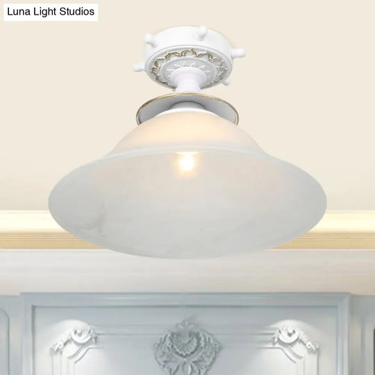 Nautical Opaline Glass Bell Ceiling Light In Black/White/Blue - 1 Bulb Semi Flush Mount Fixture For