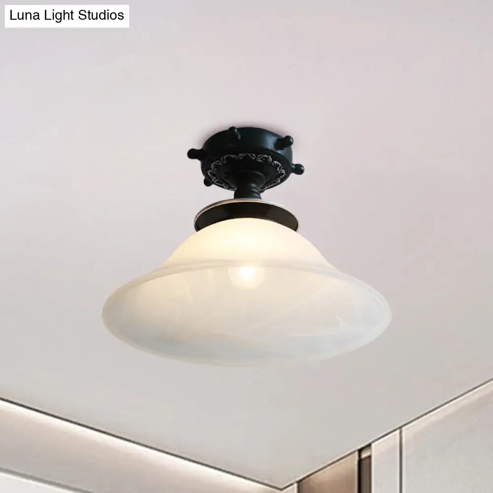 Nautical Glass Bell Semi-Flush Mount Ceiling Light For Hallways With Opaline And 1 Bulb In