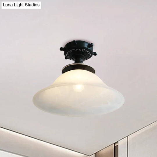 Nautical Glass Bell Semi-Flush Mount Ceiling Light For Hallways With Opaline And 1 Bulb In