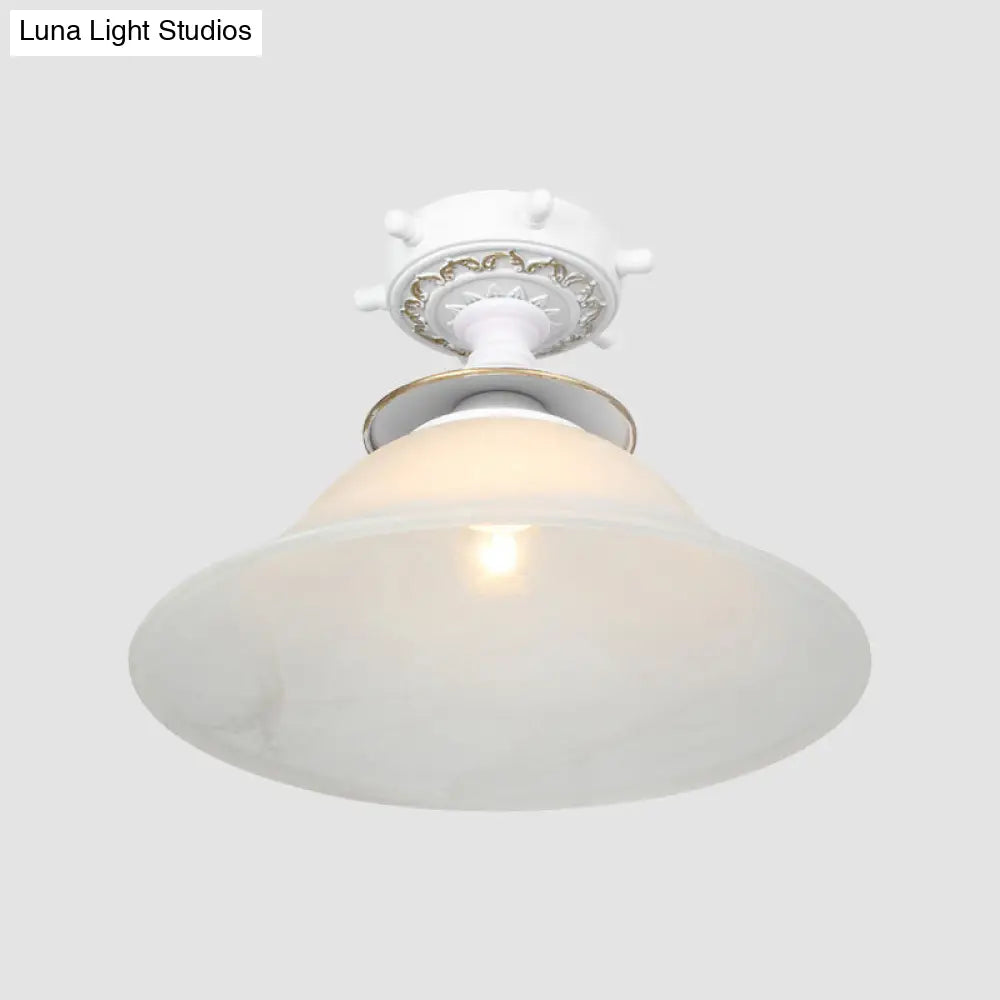 Nautical Glass Bell Semi-Flush Mount Ceiling Light For Hallways With Opaline And 1 Bulb In
