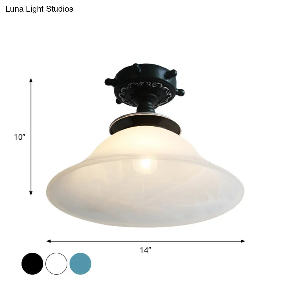Nautical Glass Bell Semi-Flush Mount Ceiling Light For Hallways With Opaline And 1 Bulb In