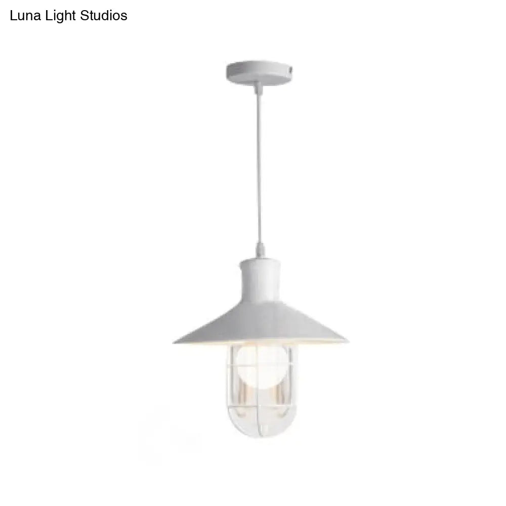 Nautical Cone Ceiling Light With Wire Guard - Rust/White Hanging Pendant