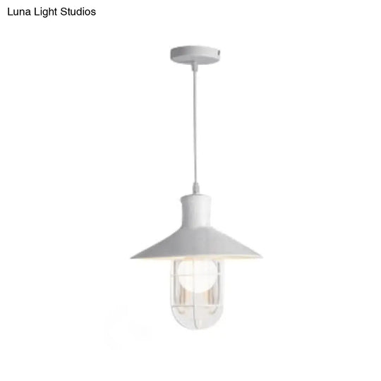 Nautical Cone Ceiling Light With Wire Guard - Rust/White Hanging Pendant