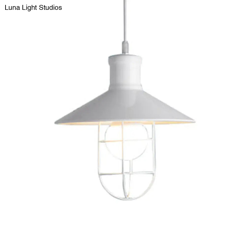 Nautical Cone Ceiling Light With Wire Guard - Rust/White Hanging Pendant White
