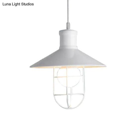 Nautical Cone Ceiling Light With Wire Guard - Rust/White Hanging Pendant White