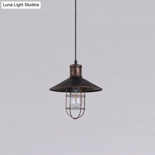 Nautical Cone Ceiling Light With Wire Guard - Rust/White Hanging Pendant