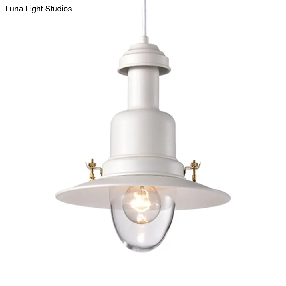 Nautical Style 1-Light Flat Shade Pendant Lamp In Black/White Finish - Perfect For Your Kitchen