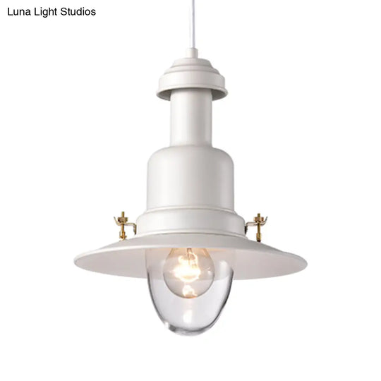 Nautical Style 1-Light Flat Shade Pendant Lamp In Black/White Finish - Perfect For Your Kitchen