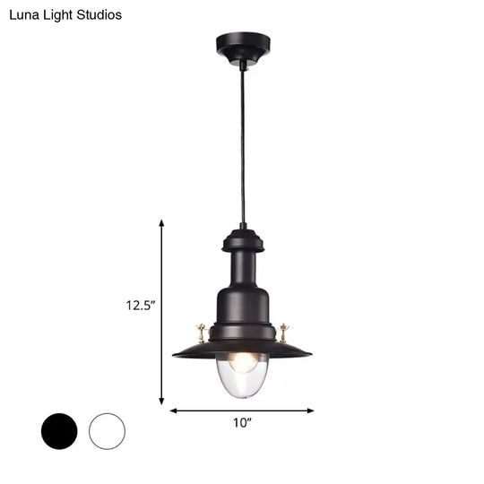 Nautical Style 1-Light Flat Shade Pendant Lamp In Black/White Finish - Perfect For Your Kitchen