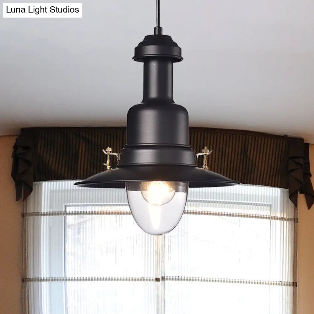 Nautical Style 1-Light Flat Shade Pendant Lamp In Black/White Finish - Perfect For Your Kitchen