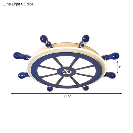 Nautical-Style Flush Mount Led Ceiling Lamp: Rudder Design In Blue For Dining Room