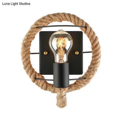 Nautical Style Rope Wall Sconce Lighting - Black Finish Round/Oval Shape 1 Light