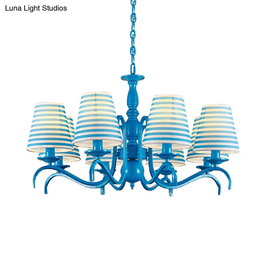 Nautical Suspension Chandelier - Tapered Metal Shade 10 Blue Heads Living Room Light