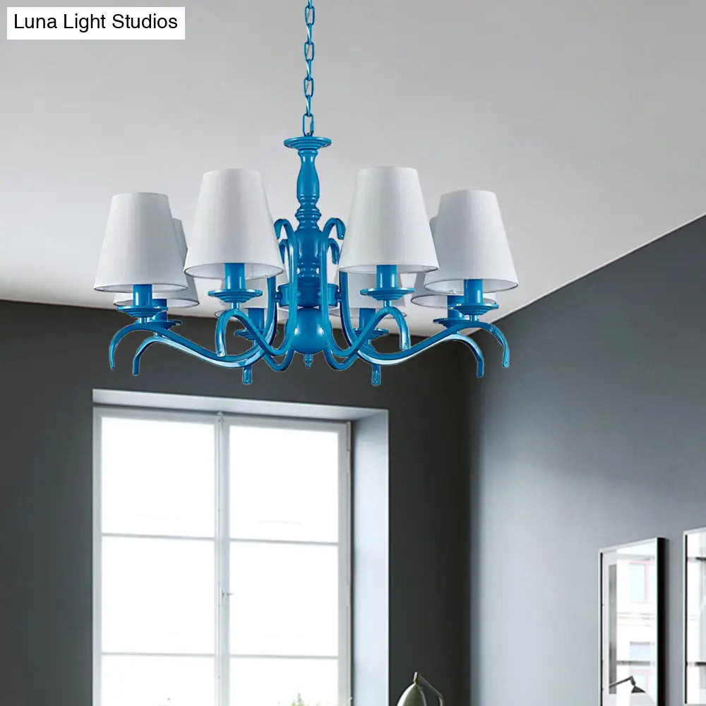 Nautical Suspension Chandelier - Tapered Metal Shade 10 Blue Heads Living Room Light