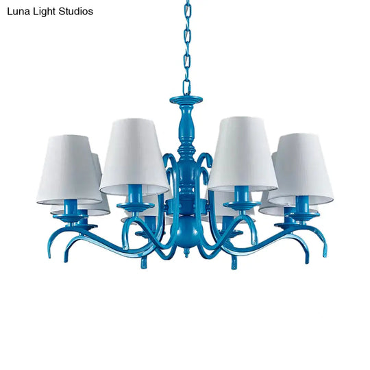 Nautical Suspension Chandelier - Tapered Metal Shade 10 Blue Heads Living Room Light