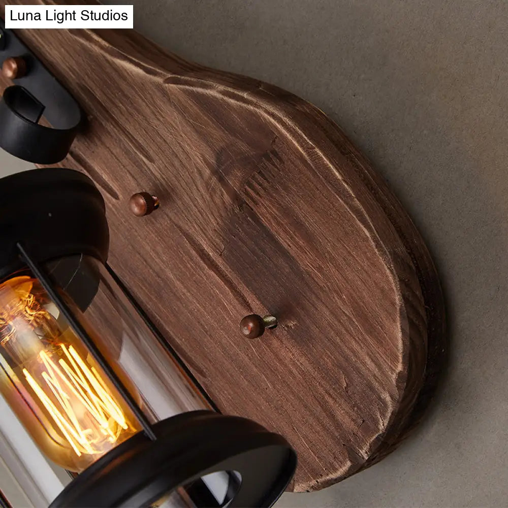 Nautical Wood Sconce Wall Light With Lantern Lampshade - Novelty Guitar Design