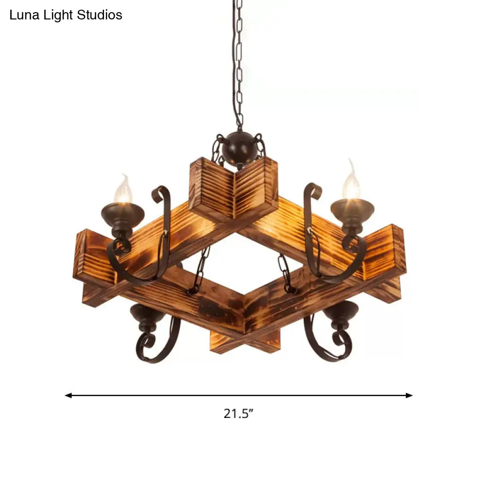 Nautical Wooden Hanging Light Fixture - Triangular/Square 3/4/6 Heads Restaurant Ceiling Chandelier