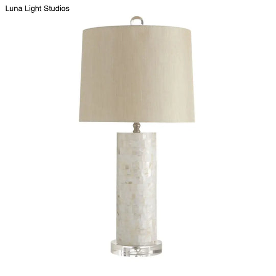 Countryside Cylinder Table Lamp With Column Shell Pedestal - White