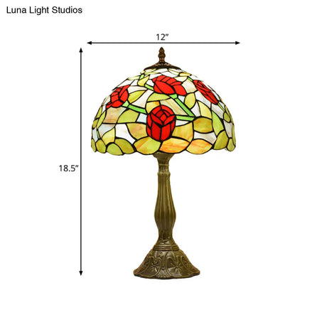 Nolwenn - Rose Night Stand Light Tiffany Red/Orange Art Glass Single Bronze Finish Table Lamp For