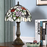 Nora - Tiffany Stained Glass Butterfly And Flowerbud Table Lamp Single-Bulb Bronze