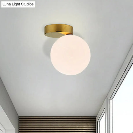 Nordic 1 - Bulb Flush Mount Ceiling Light In Gold Finish With White Glass Globe