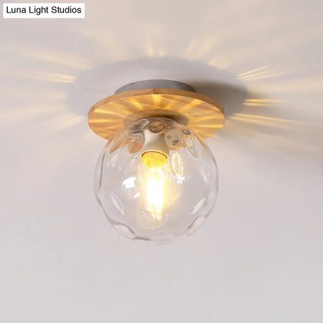 Nordic 1 Head Orb Light Fixture With Clear Hammered Glass Shade - Stylish Gray/White/Green/Wood