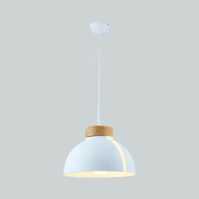 Nordic 1 Light Metal Shade Suspension Pendant - Pink/White/Black Dome Ceiling White