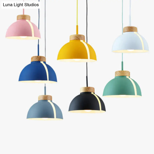 Nordic 1 Light Metal Shade Suspension Pendant - Pink/White/Black Dome Ceiling
