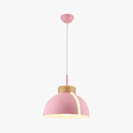 Nordic 1 Light Metal Shade Suspension Pendant - Pink/White/Black Dome Ceiling Pink