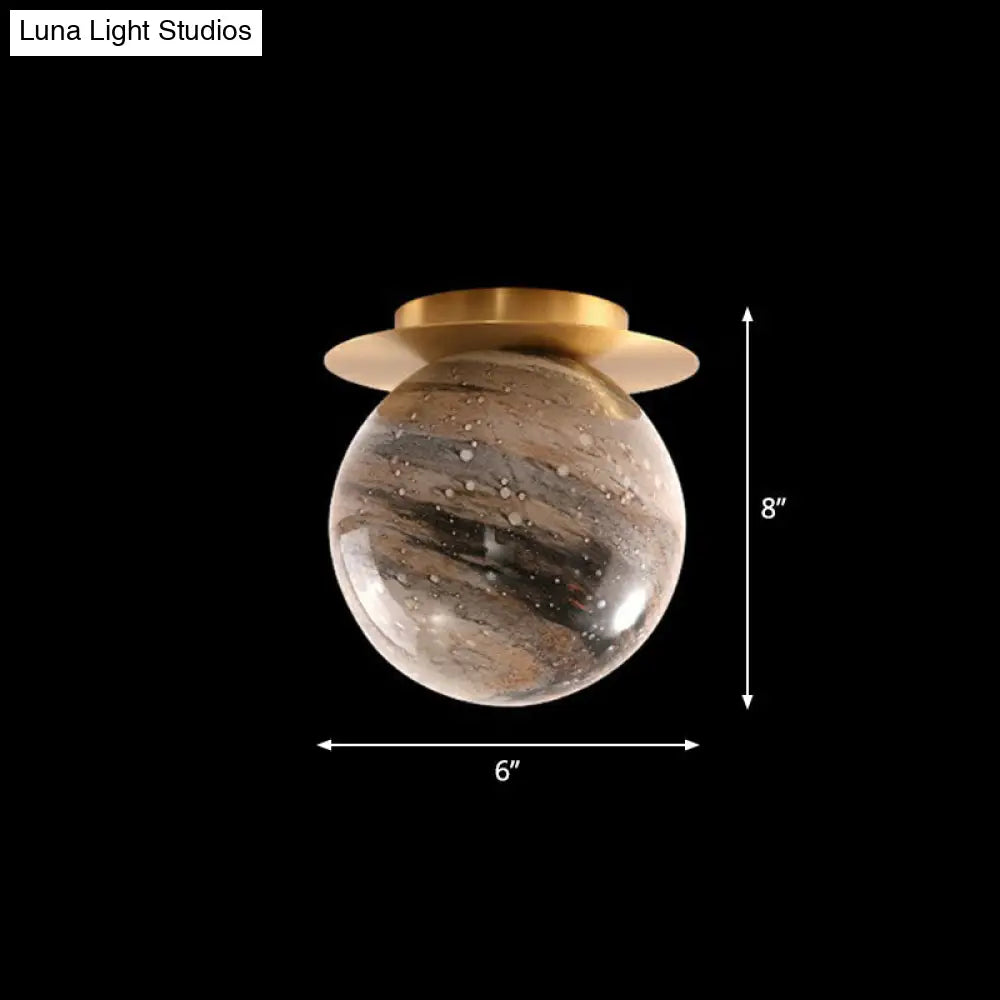 Nordic 1-Light Stained Glass Flush Mount Lamp: Elegant Brass Finish Ceiling Light For Corridor Brown