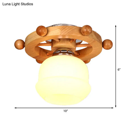 Nordic 1-Light White Glass Flushmount Ceiling Light With Wheel Backplate - Ideal For Bathrooms