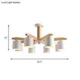 Nordic 6-Head Metal Ceiling Chandelier With Wood Arm In White/Green/Grey