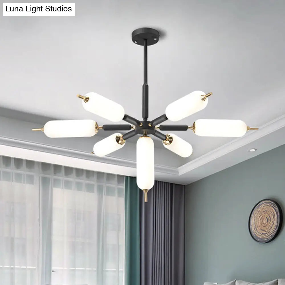 Black Nordic Wooden Chandelier With 7-Cylinder Matte Glass Lights
