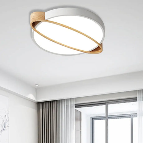 Nordic Acrylic Ceiling Mount Lamp With Led Flushmount Lighting In White/Green/Grey Oval Wood Insert