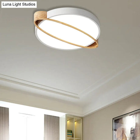 Nordic Acrylic Ceiling Mount Lamp With Led Flushmount Lighting In White/Green/Grey Oval Wood Insert