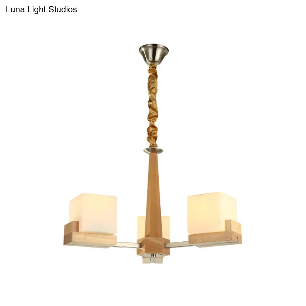 Nordic Acrylic Chandelier Pendant Lamp With Wood Chain Hang/Flushmount For Dining Room - 3/5/8 Heads