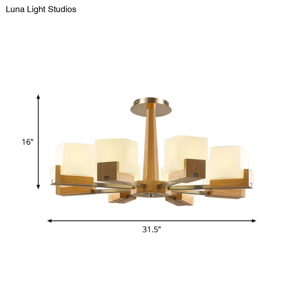 Nordic Acrylic Chandelier - Cubic 3/5/8-Head Pendant Lamp For Dining Room Wood Chain-Hang/Flushmount