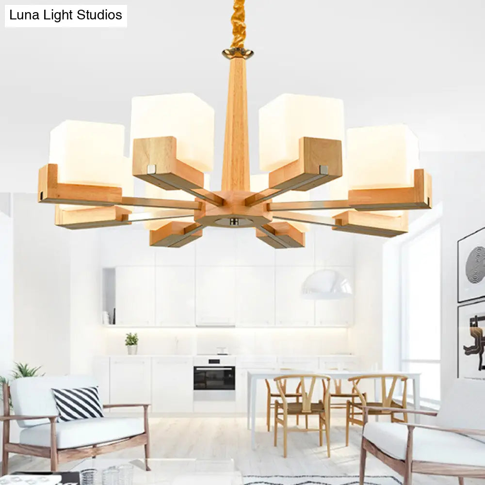 Nordic Acrylic Chandelier - Cubic 3/5/8-Head Pendant Lamp For Dining Room Wood Chain-Hang/Flushmount