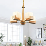 Nordic Acrylic Chandelier Pendant Lamp With Wood Chain Hang/Flushmount For Dining Room - 3/5/8