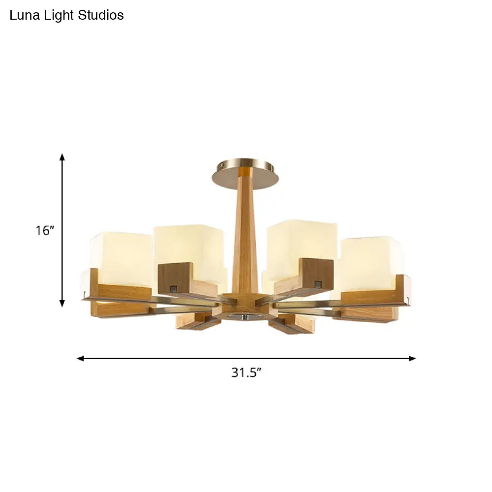 Nordic Acrylic Chandelier Pendant Lamp With Wood Chain Hang/Flushmount For Dining Room - 3/5/8 Heads