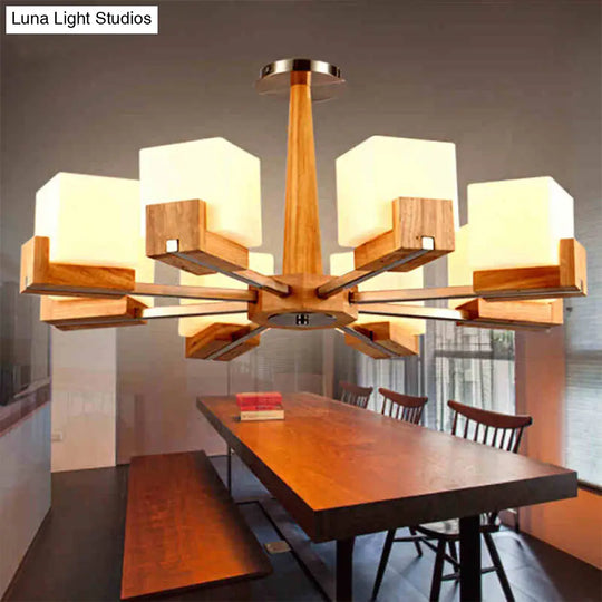Nordic Acrylic Chandelier - Cubic 3/5/8-Head Pendant Lamp For Dining Room Wood Chain-Hang/Flushmount