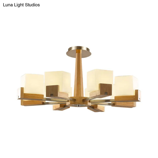 Nordic Acrylic Chandelier - Cubic 3/5/8-Head Pendant Lamp For Dining Room Wood Chain-Hang/Flushmount