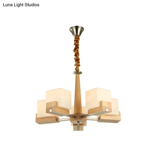 Nordic Acrylic Chandelier - Cubic 3/5/8-Head Pendant Lamp For Dining Room Wood Chain-Hang/Flushmount