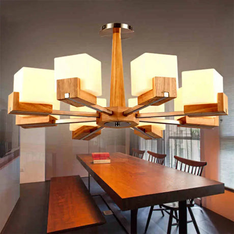 Nordic Acrylic Chandelier Pendant Lamp With Wood Chain Hang/Flushmount For Dining Room - 3/5/8
