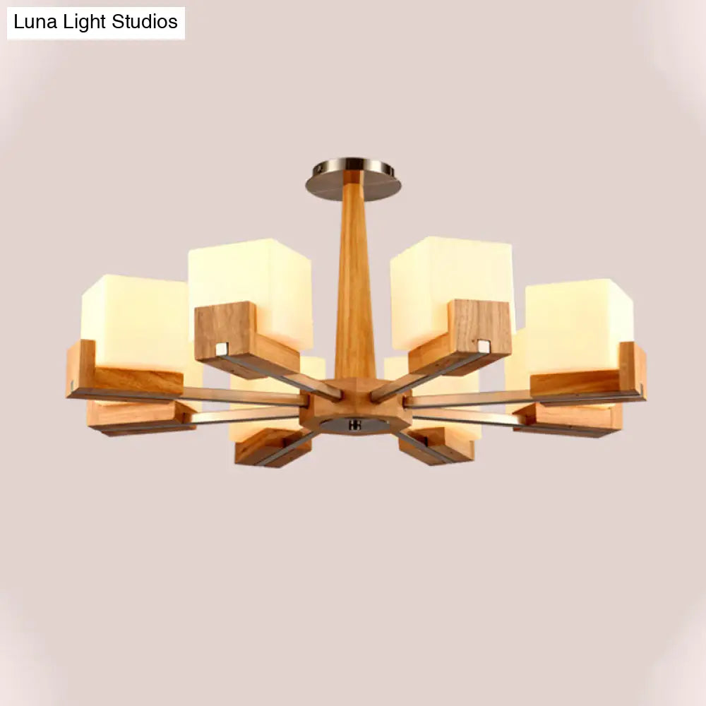 Nordic Acrylic Chandelier - Cubic 3/5/8-Head Pendant Lamp For Dining Room Wood Chain-Hang/Flushmount