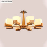 Nordic Acrylic Chandelier Pendant Lamp With Wood Chain Hang/Flushmount For Dining Room - 3/5/8 Heads