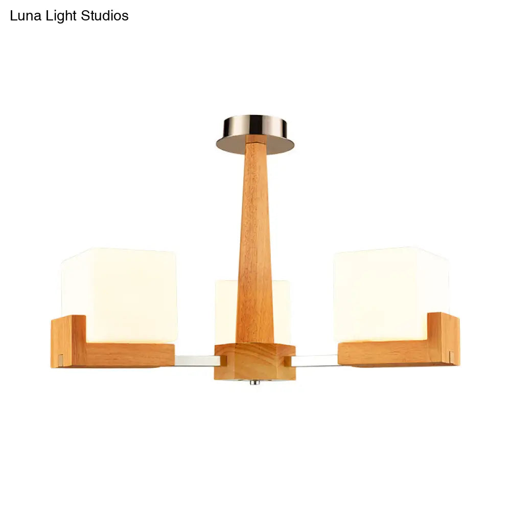 Nordic Acrylic Chandelier Pendant Lamp With Wood Chain Hang/Flushmount For Dining Room - 3/5/8 Heads